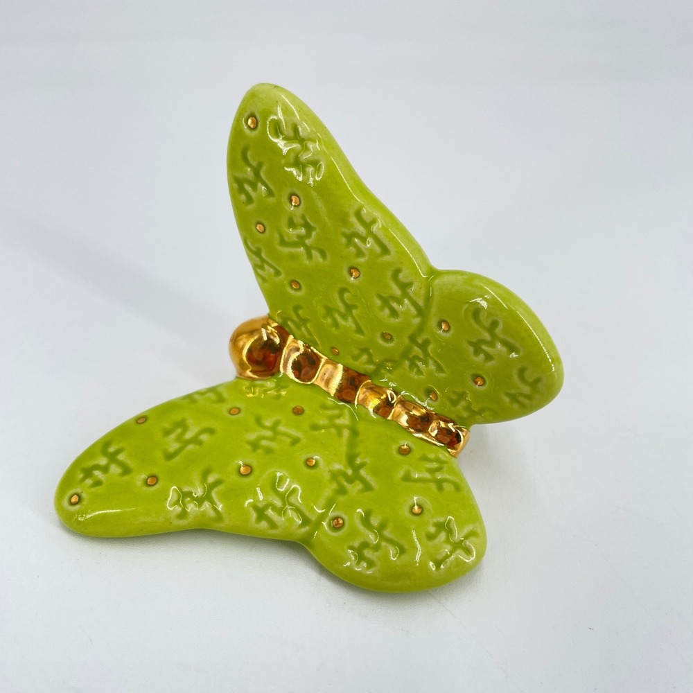 Nora Fleming Butterfly Mini Lime Green Gold Ceramic Platter Charm NF Initials